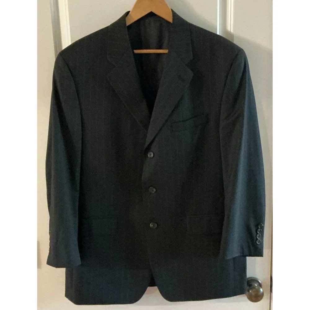 Ralph Ralph Lauren 42R Blue Pinstripe Wool Blazer‎ Jacket w Vest Made Canada